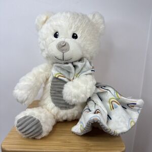 Spark Create Imagine Teddy Bear Plush + Blanket Rattle Rainbow Crinkle Ears 10"